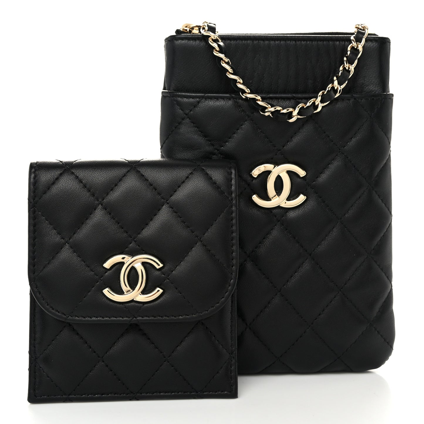Lambskin Quilted CC Phone Holder Black