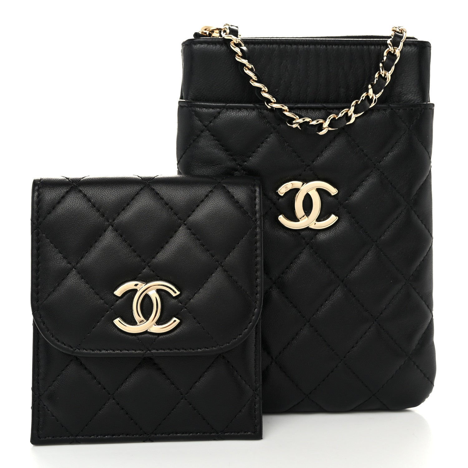 Chanel Lambskin Quilted CC Phone Holder Black 3 of 12