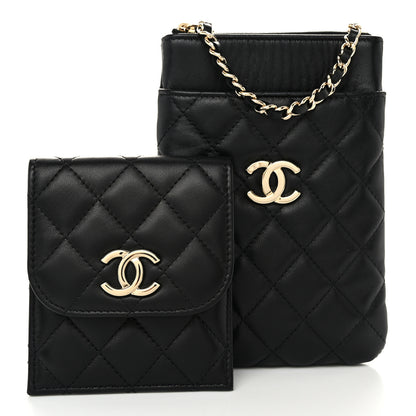 Chanel Lambskin Quilted CC Phone Holder Black 3 of 12