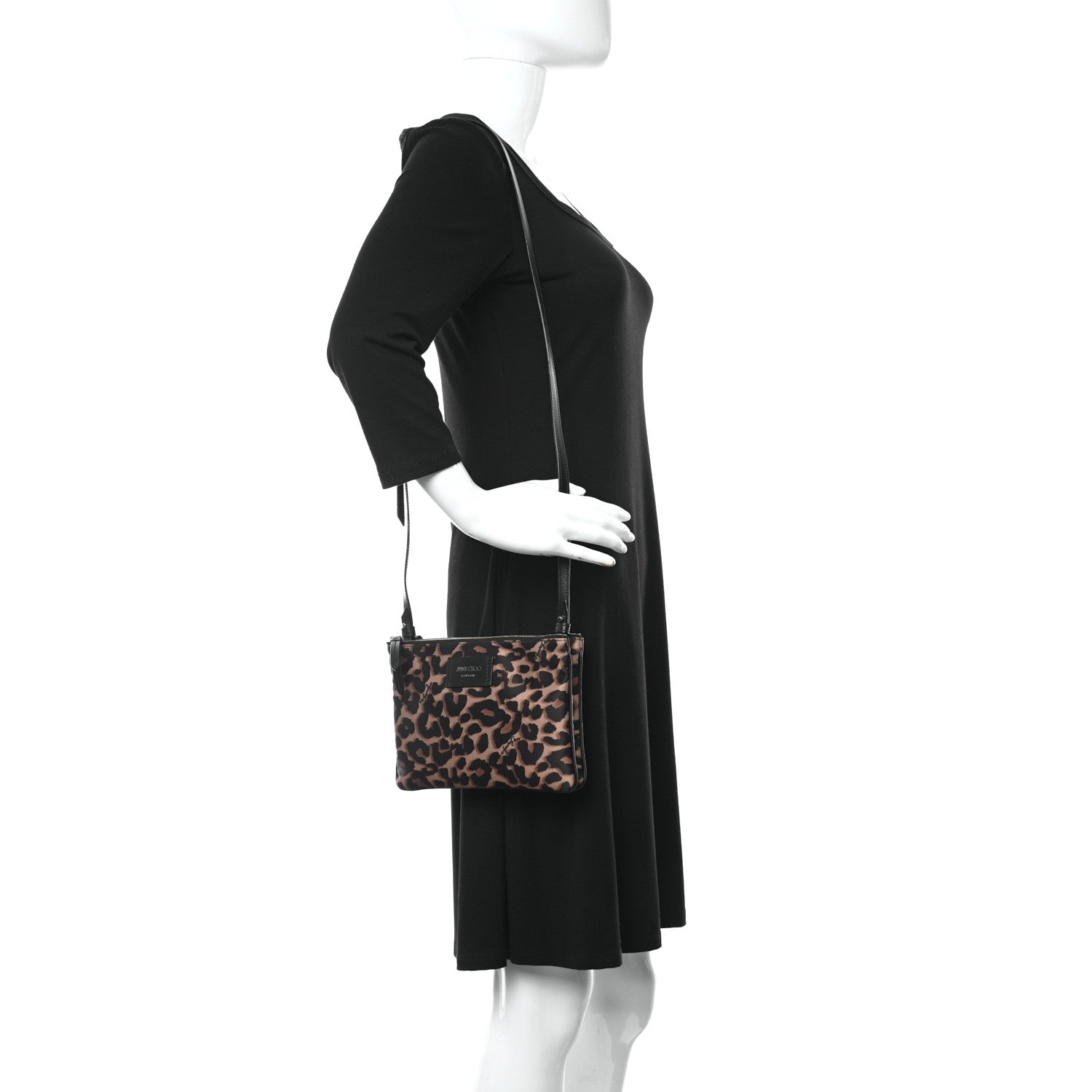Jimmy Choo Nylon Leopard Print Candice Crossbody Black 2 of 13