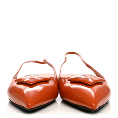 Prada Spazzolato Padded Triangle Logo Pointed Toe Slingback Flats 40 Papaya 3 of 11