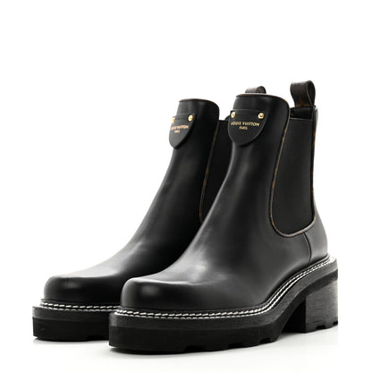 Louis Vuitton Calfskin Monogram Beaubourg Ankle Boots 37 Black 3 of 11