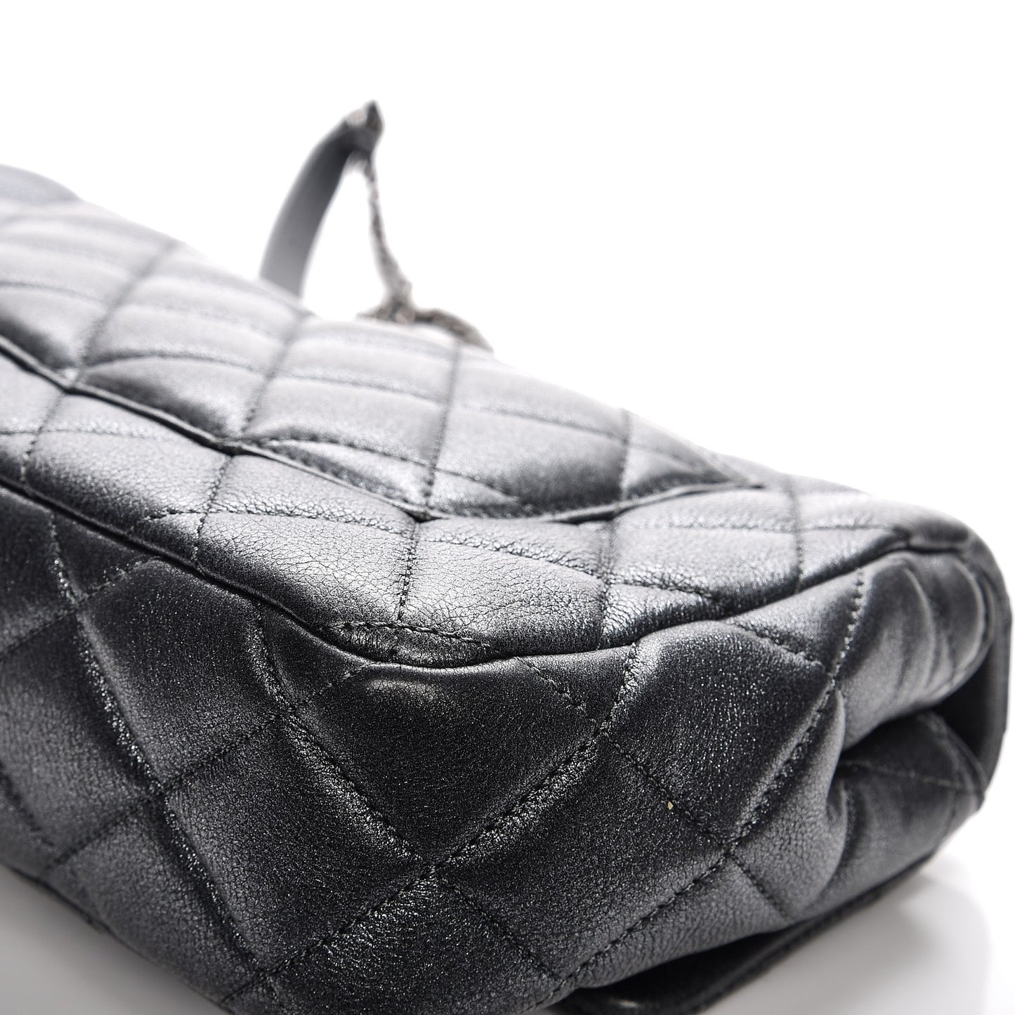 Metallic Calfskin Quilted Medium CC Eyelet Flap Dark Silver