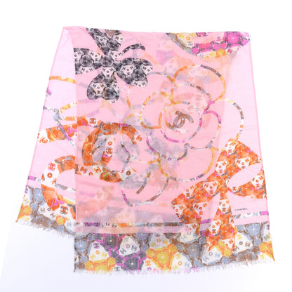 Chanel Cashmere Silk CC Camellia Fringe Scarf Pink 2 of 4