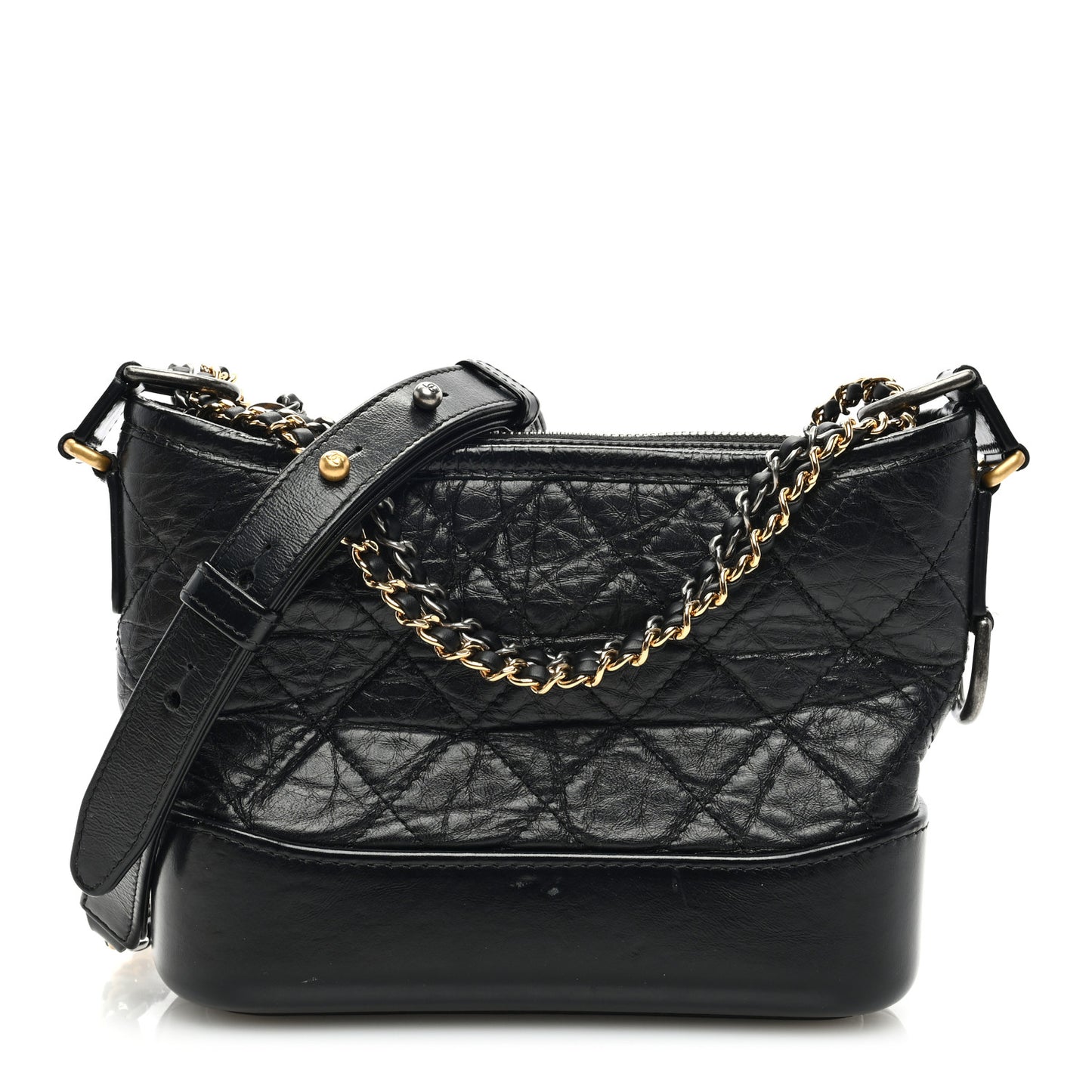 Aged Calfskin Quilted Small Gabrielle Hobo Black