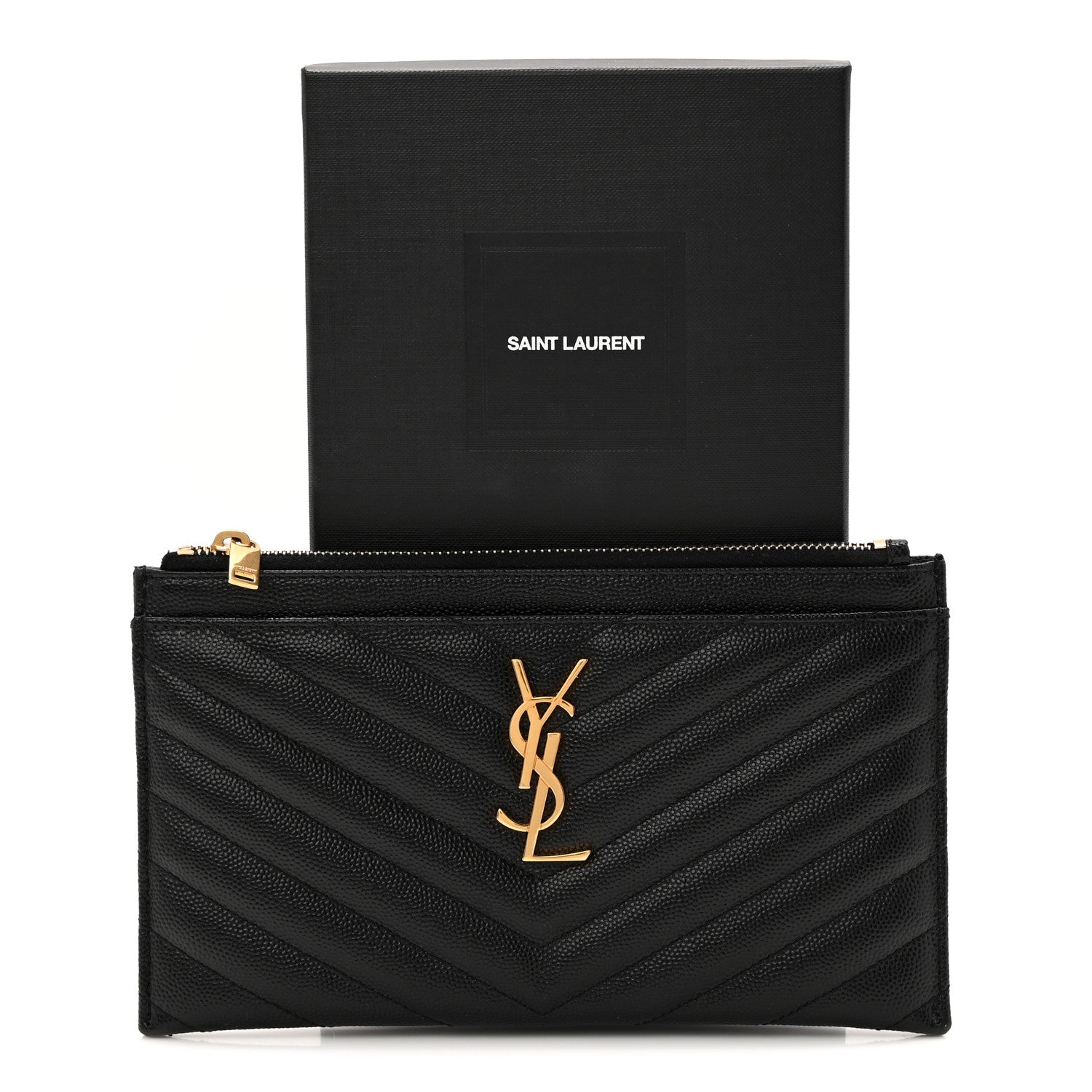 Saint Laurent Grain De Poudre Chevron Monogram Bill Pouch Black 8 of 8