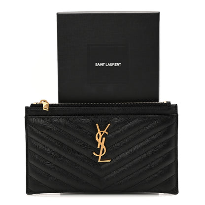 Saint Laurent Grain De Poudre Chevron Monogram Bill Pouch Black 8 of 8
