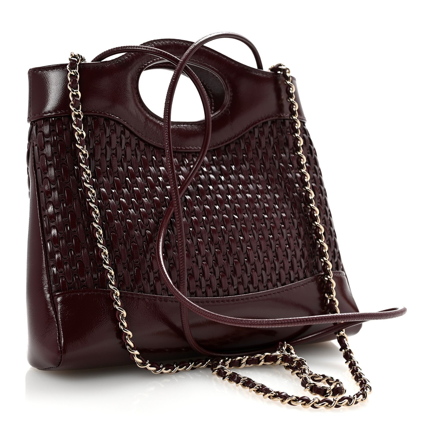 Chanel Shiny Lambskin Patent Calfskin Quilted Mini 31 Shopping Bag Dark Burgundy 3 of 10