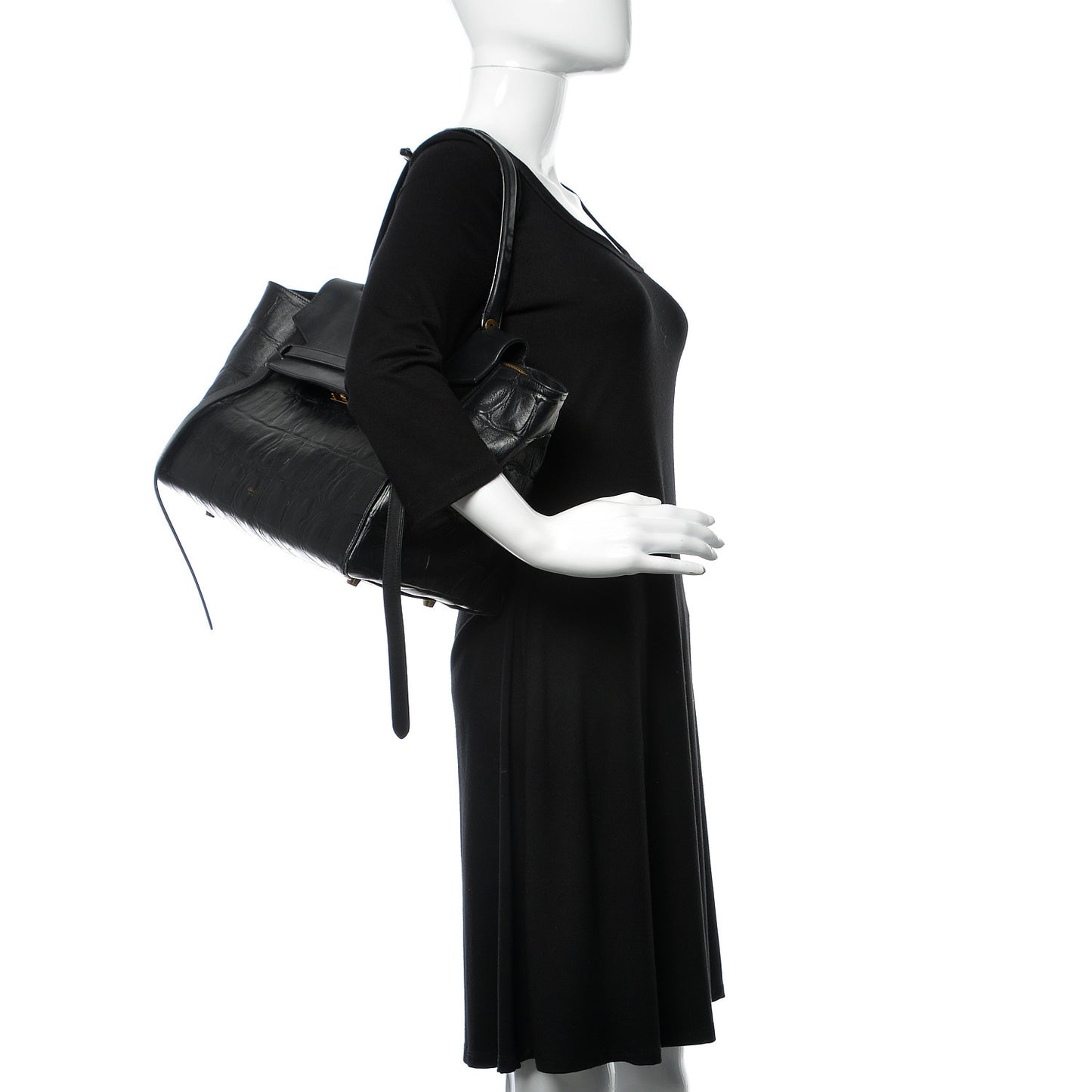 Calfskin Crocodile Embossed Small Belt Bag Black