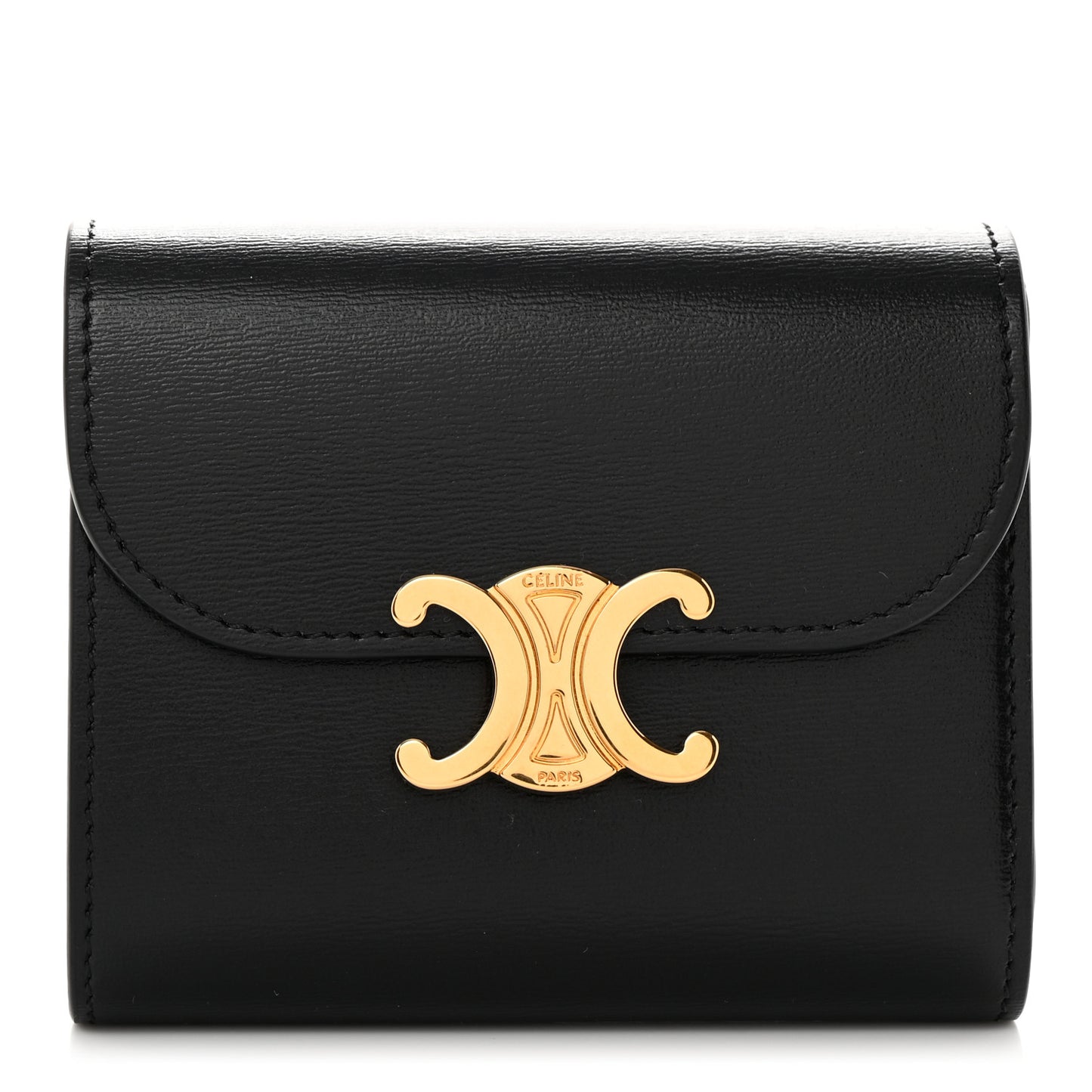 Shiny Calfskin Triomphe Small Wallet Black