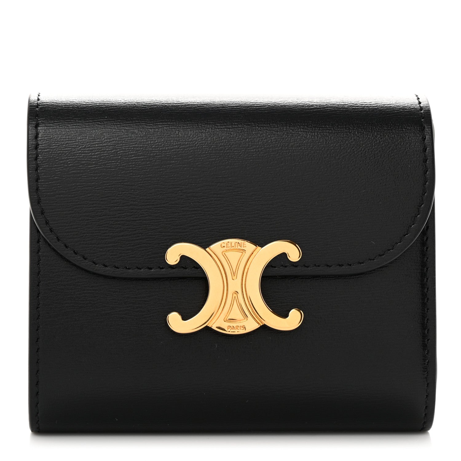 Celine Shiny Calfskin Triomphe Small Wallet Black 1 of 8