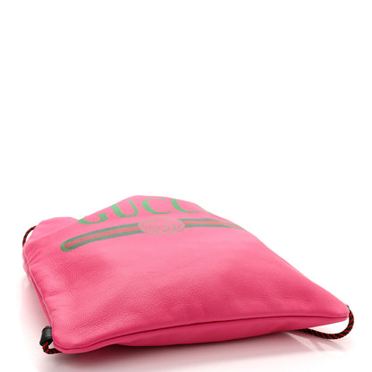 Gucci Grained Calfskin Logo Drawstring Backpack Box Pink Green Black 4 of 10