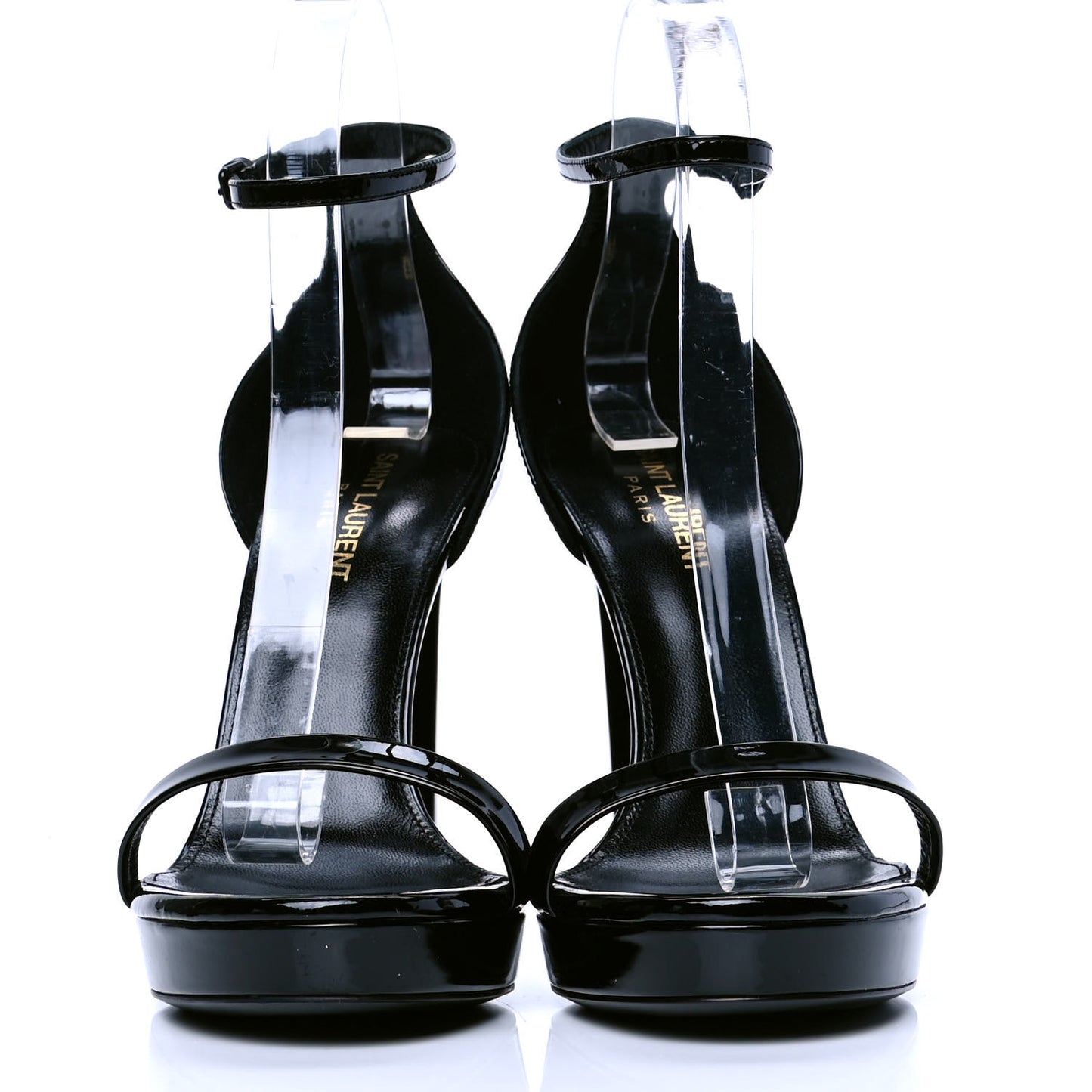 Patent Calfskin Hall 105 Ankle Strap Platform Sandals 38.5 Black