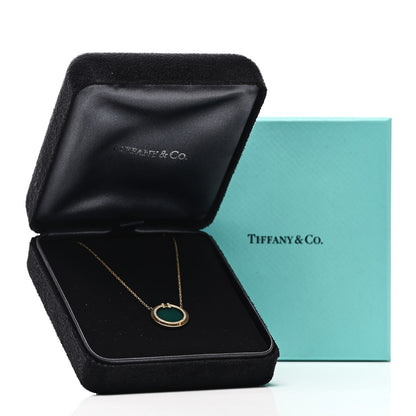 Tiffany 18K Yellow Gold Diamond Green Agate T Circle Pendant Necklace 5 of 5