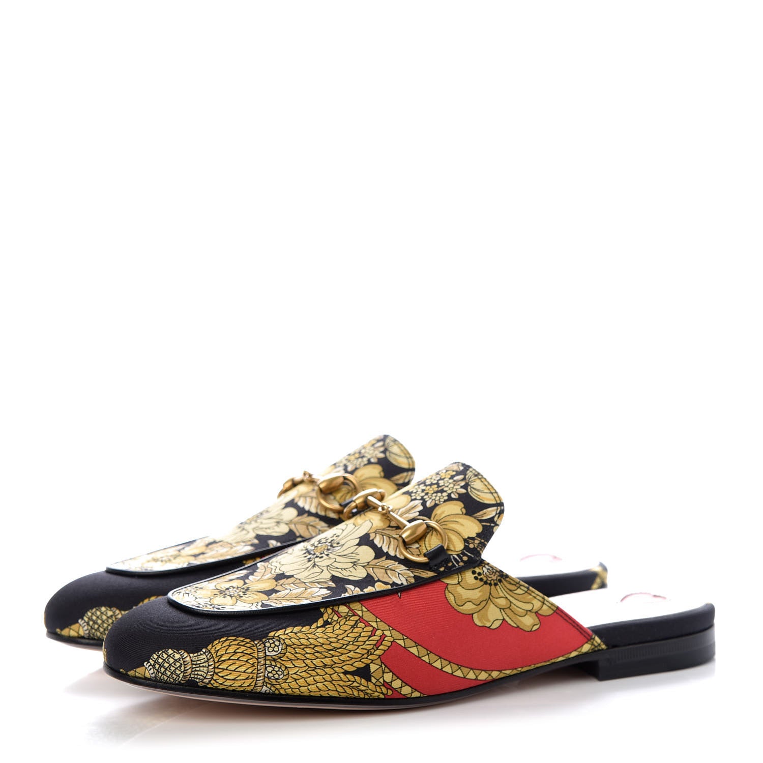 Gucci Twill Flora Womens Princetown Slippers 38 Red Black 3 of 11