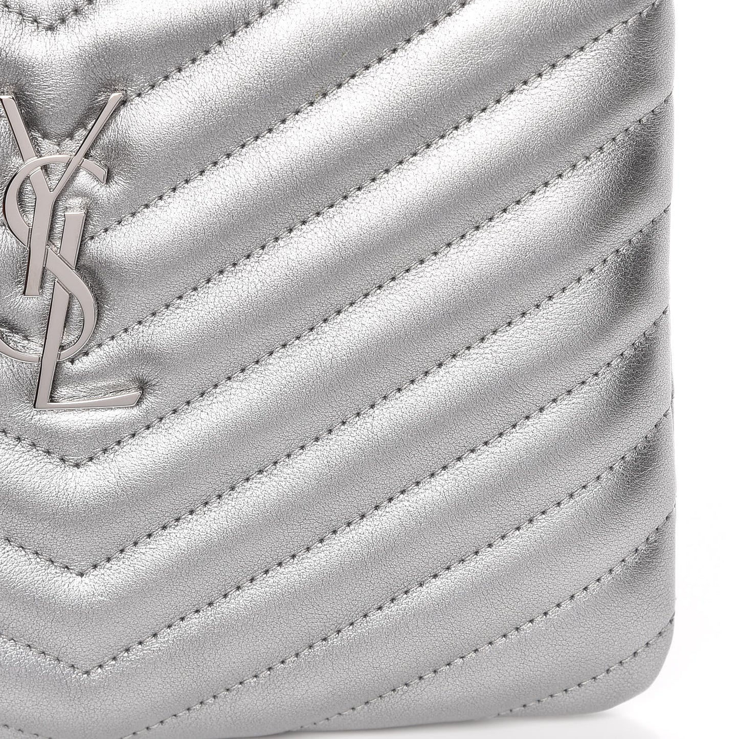 Metallic Calfskin Matelasse Chevron Monogram Pouch Silver