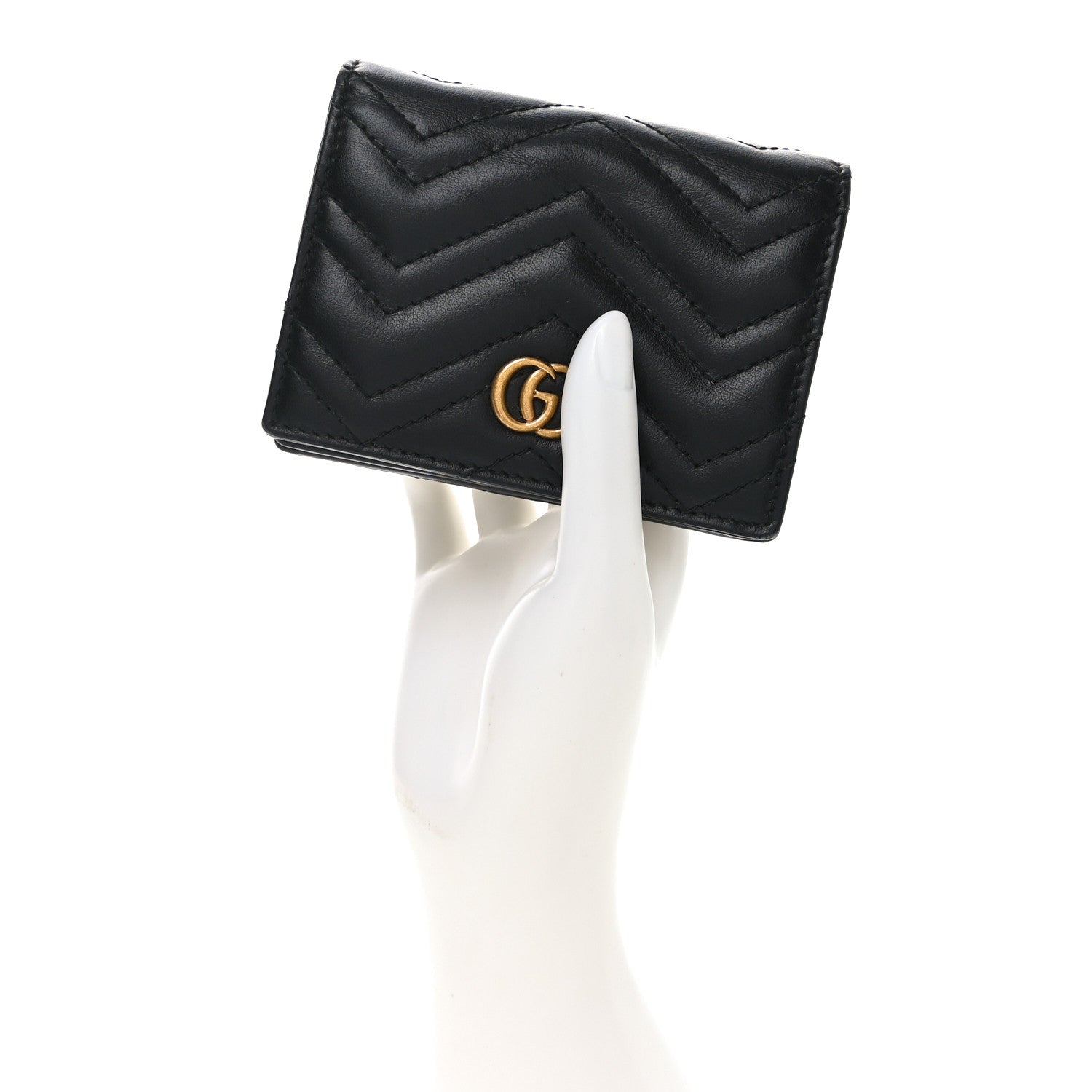 Gucci Calfskin Matelasse GG Marmont Card Case Wallet Black 2 of 9