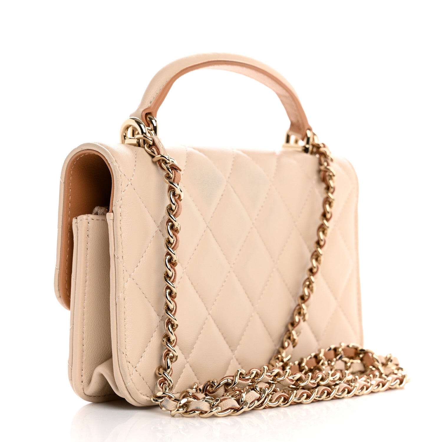 Chanel Lambskin Quilted Flap Phone Holder With Chain Ecru Dark Beige 3 of 13