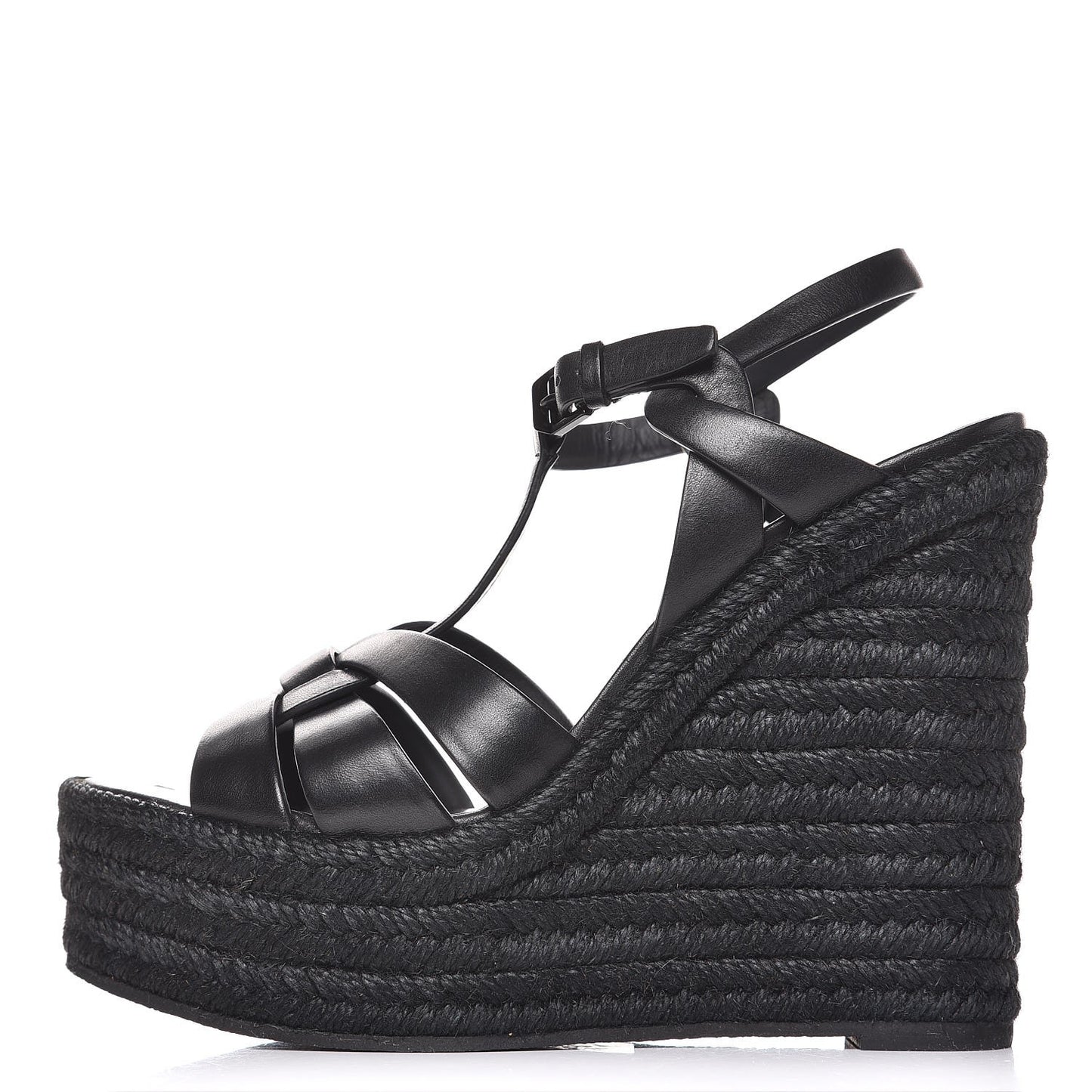 Calfskin 85 Platform Espadrille Wedge Sandals 36 Black