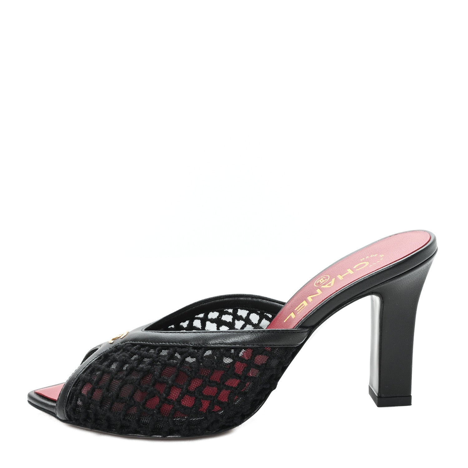Chanel Mesh Cotton Lambskin CC Mules 37 Black 1 of 9
