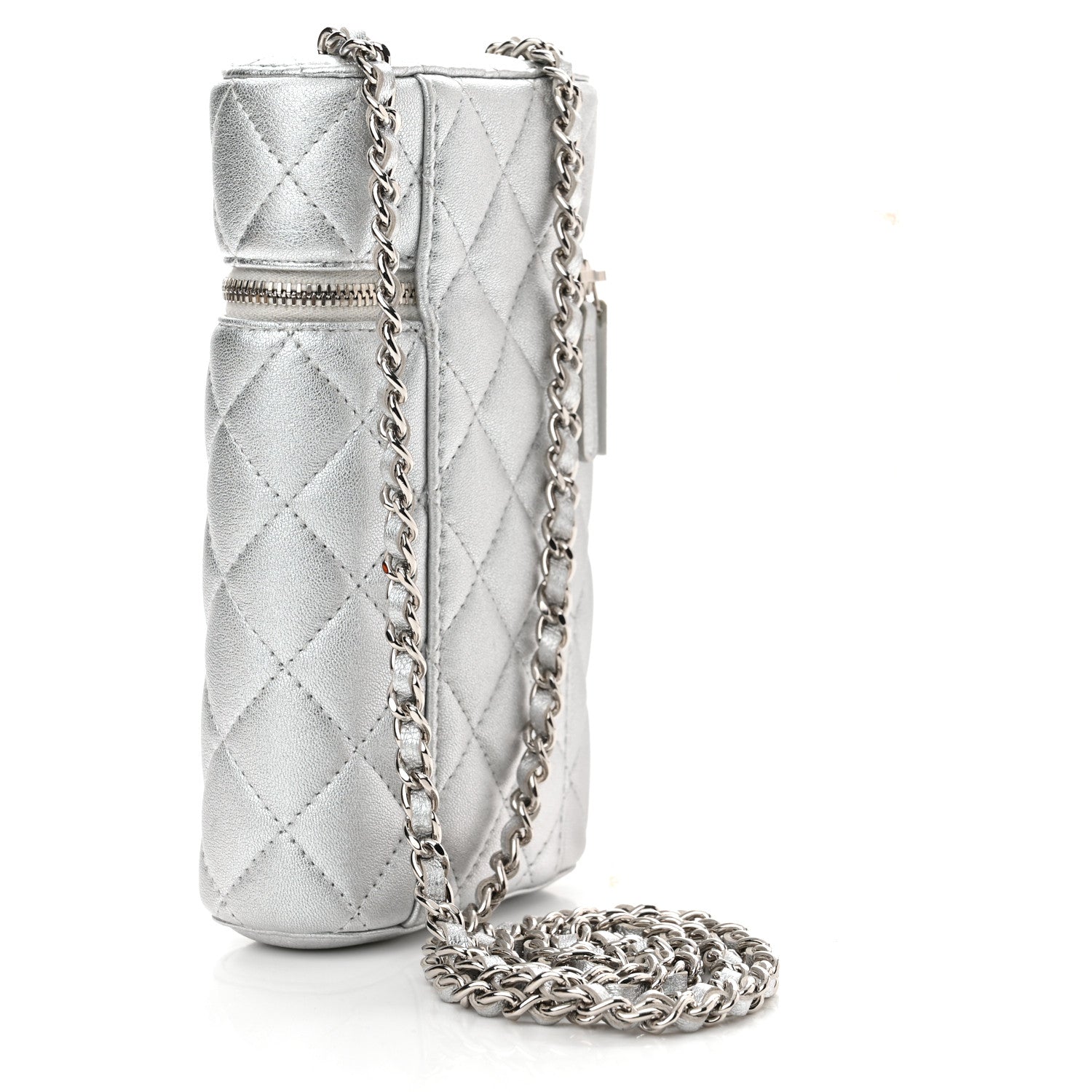 Chanel Metallic Lambskin Quilted Phone Holder With Chain Silver 3 of 10