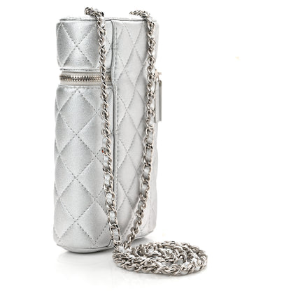 Chanel Metallic Lambskin Quilted Phone Holder With Chain Silver 3 of 10