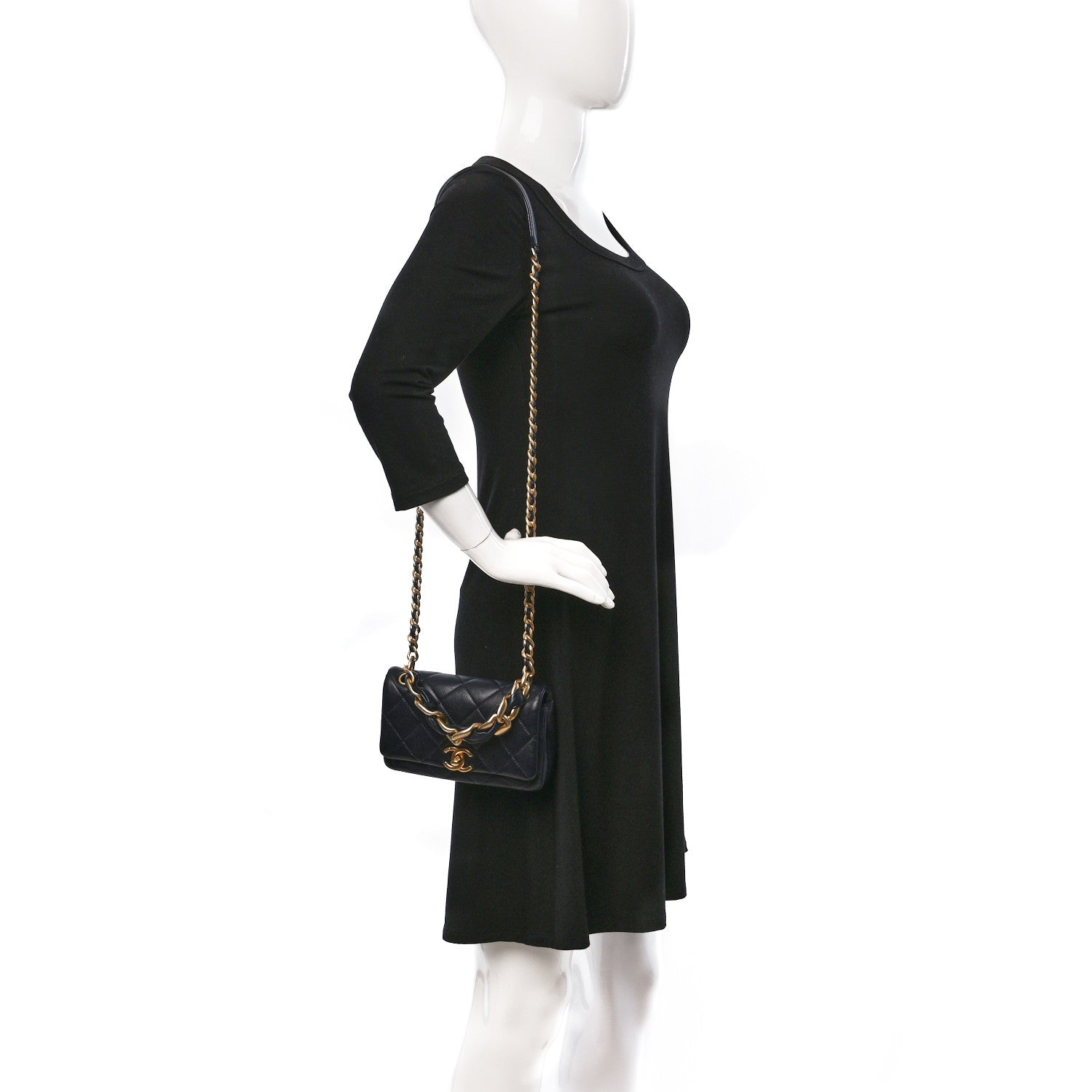 Chanel Shiny Lambskin Small Chain Is More Flap Navy Blue 2 of 9
