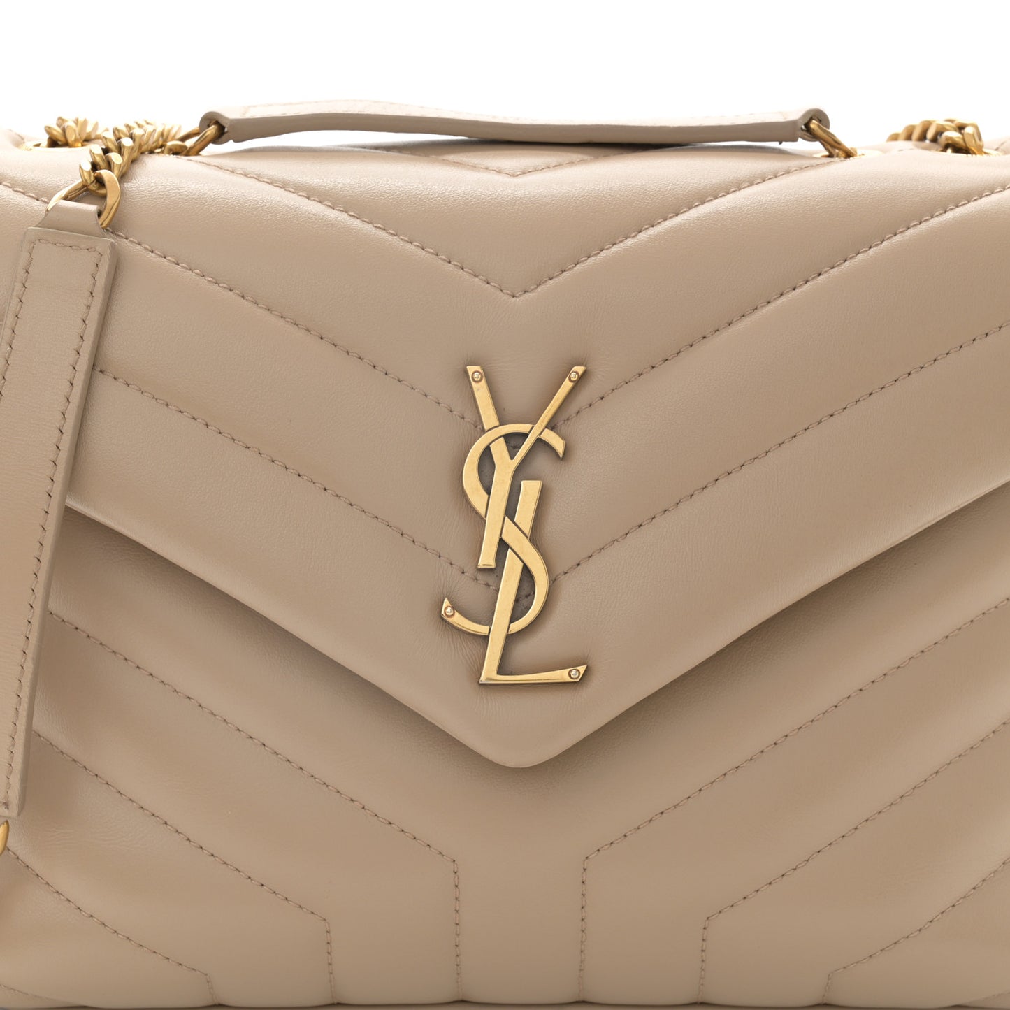 Calfskin Y Quilted Monogram Small Loulou Chain Satchel Dark Beige