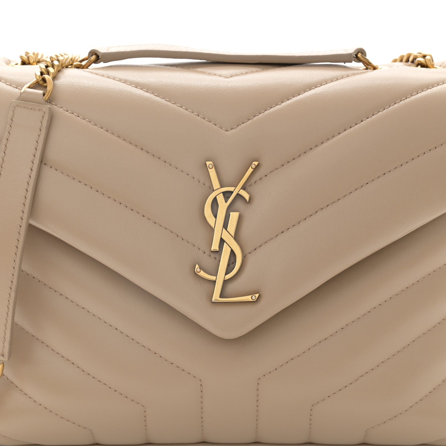Saint Laurent Calfskin Y Quilted Monogram Small Loulou Chain Satchel Dark Beige 9 of 12