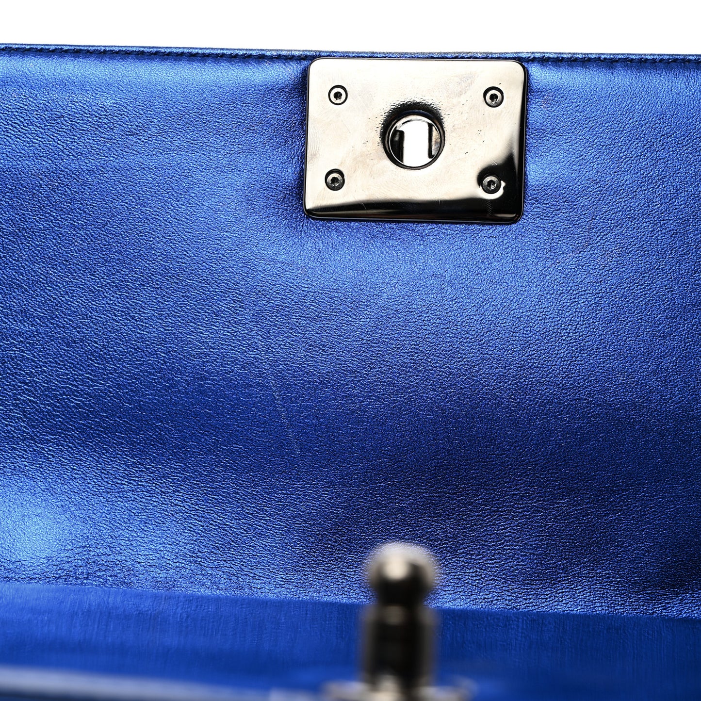 Metallic Patent Quilted Medium Boy Flap Blue