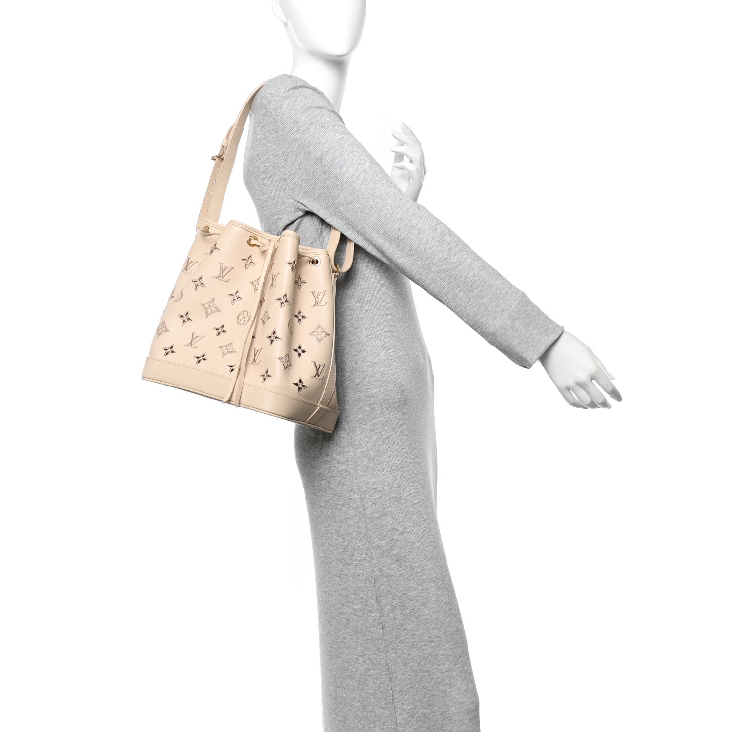 Louis Vuitton Calfskin Monogram Cutout Petit Noe Neutral 2 of 12