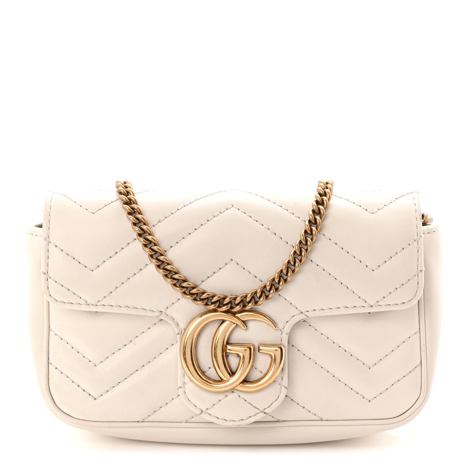 Gucci Calfskin Matelasse Super Mini GG Marmont Shoulder Bag White 1 of 10