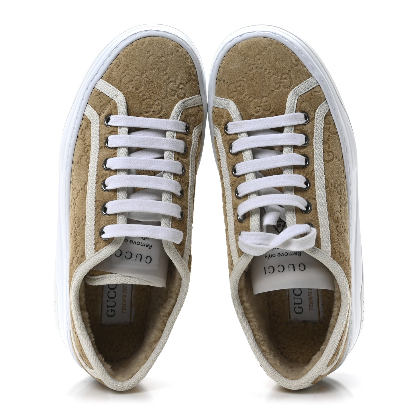 GG Monogram Suede Womens 1977 Tennis Platform 52mm Sneakers 37 Butterscotch Mystic White