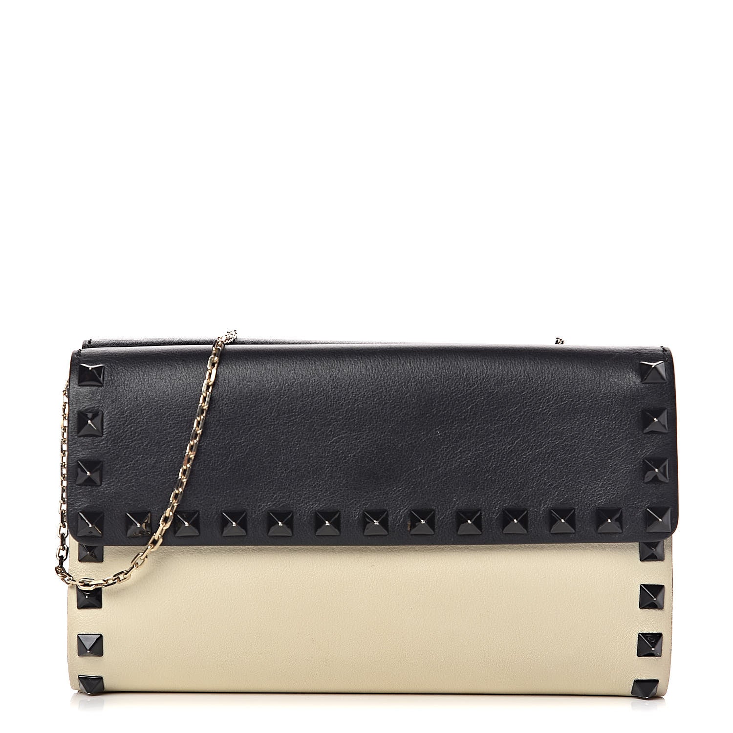 Valentino Garavani Vitello Rockstud Double Flap Crossbody Bag Black Light Ivory 1 of 12