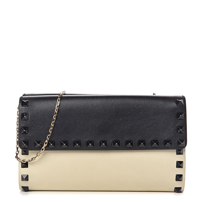 Valentino Garavani Vitello Rockstud Double Flap Crossbody Bag Black Light Ivory 1 of 12
