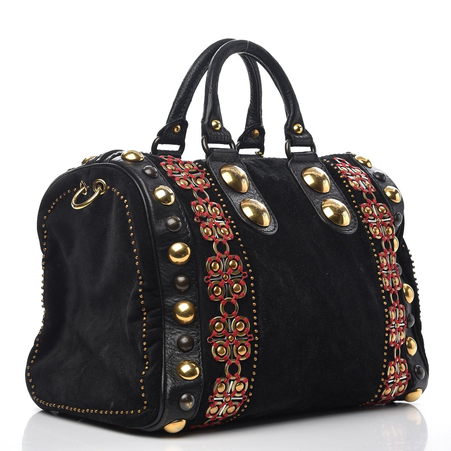 Suede Calfskin Large Babouska Studded Boston Black