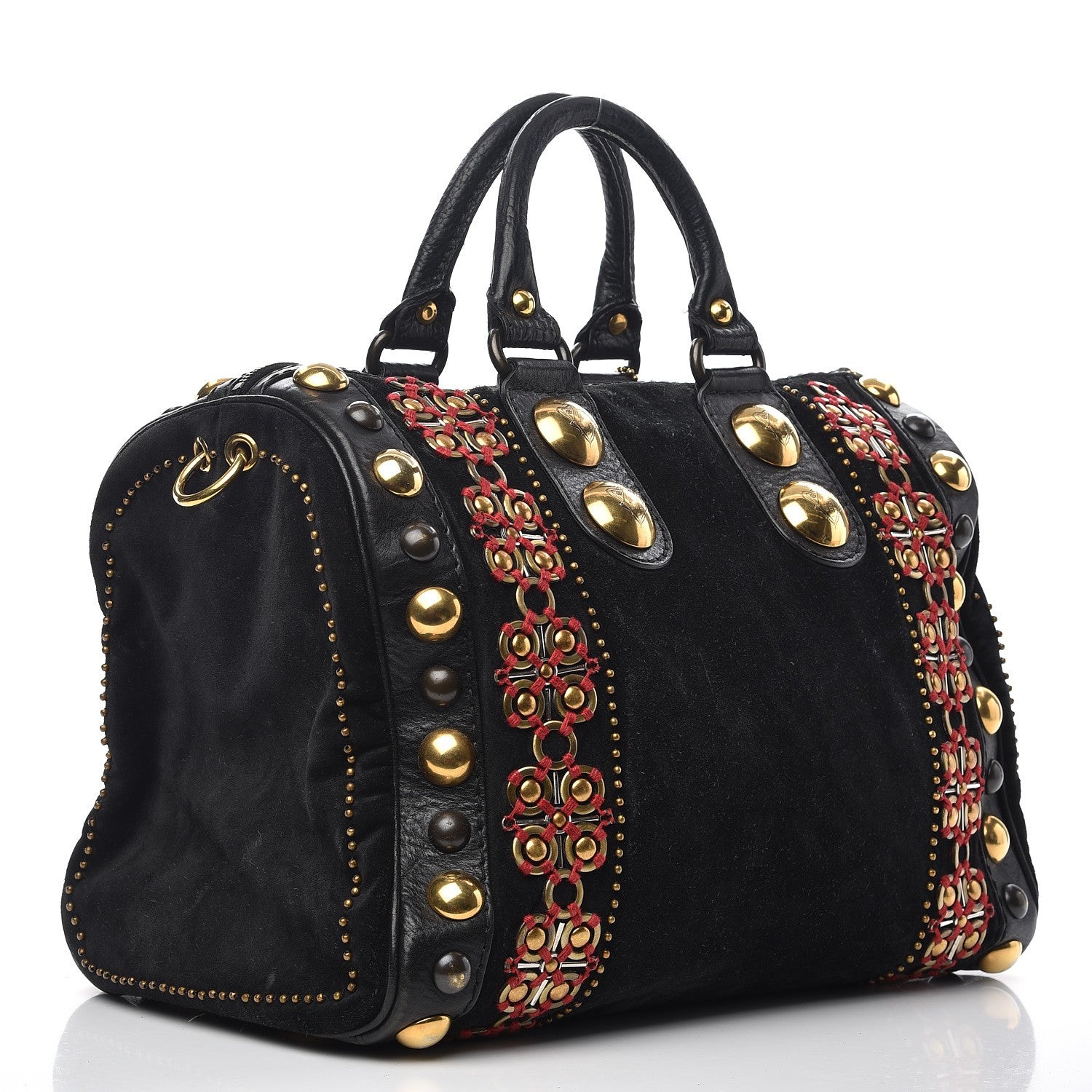 Gucci Suede Calfskin Large Babouska Studded Boston Black 3 of 15