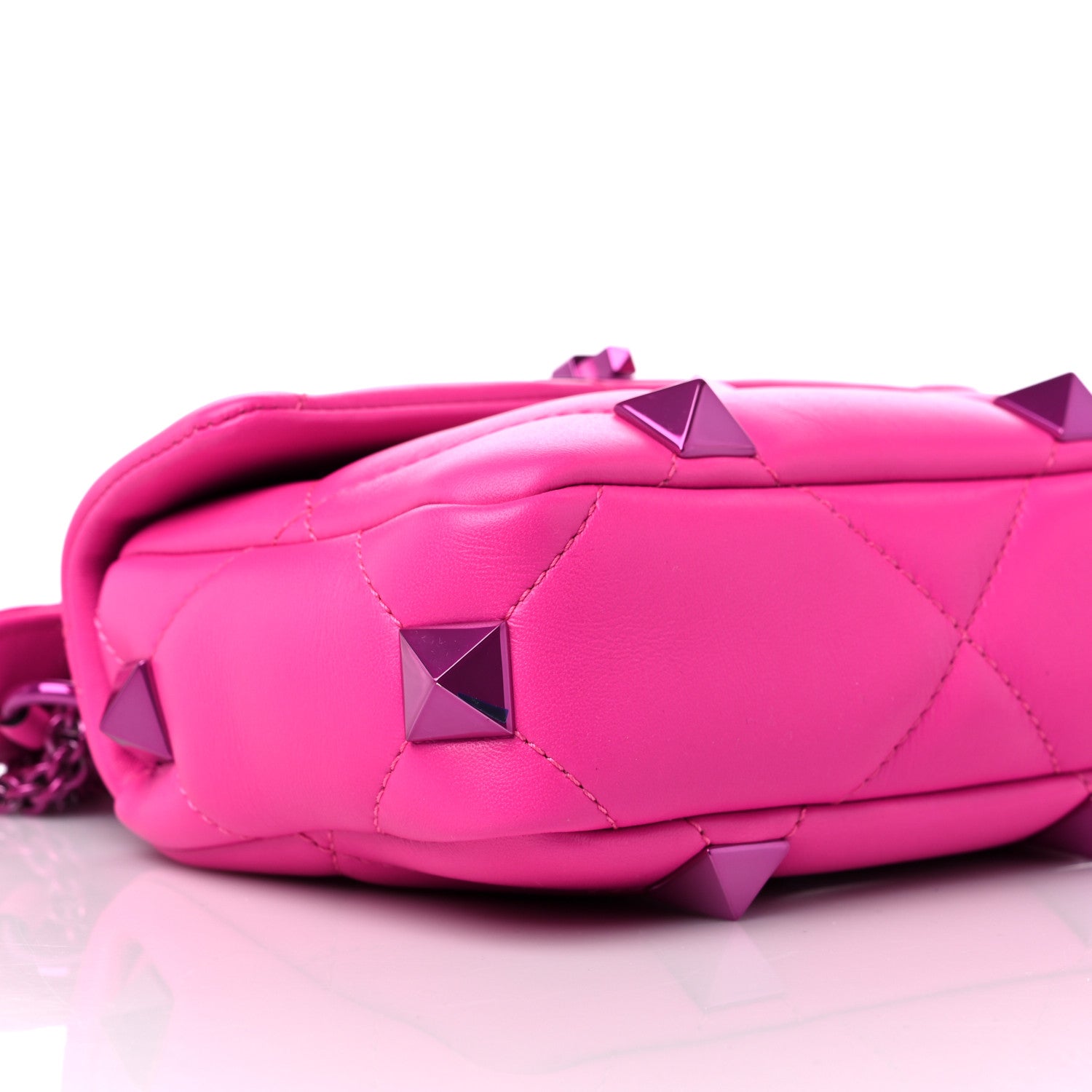 Valentino Garavani Nappa Lacquer Monochrome Small Roman Stud Shoulder Bag Pink PP 7 of 8