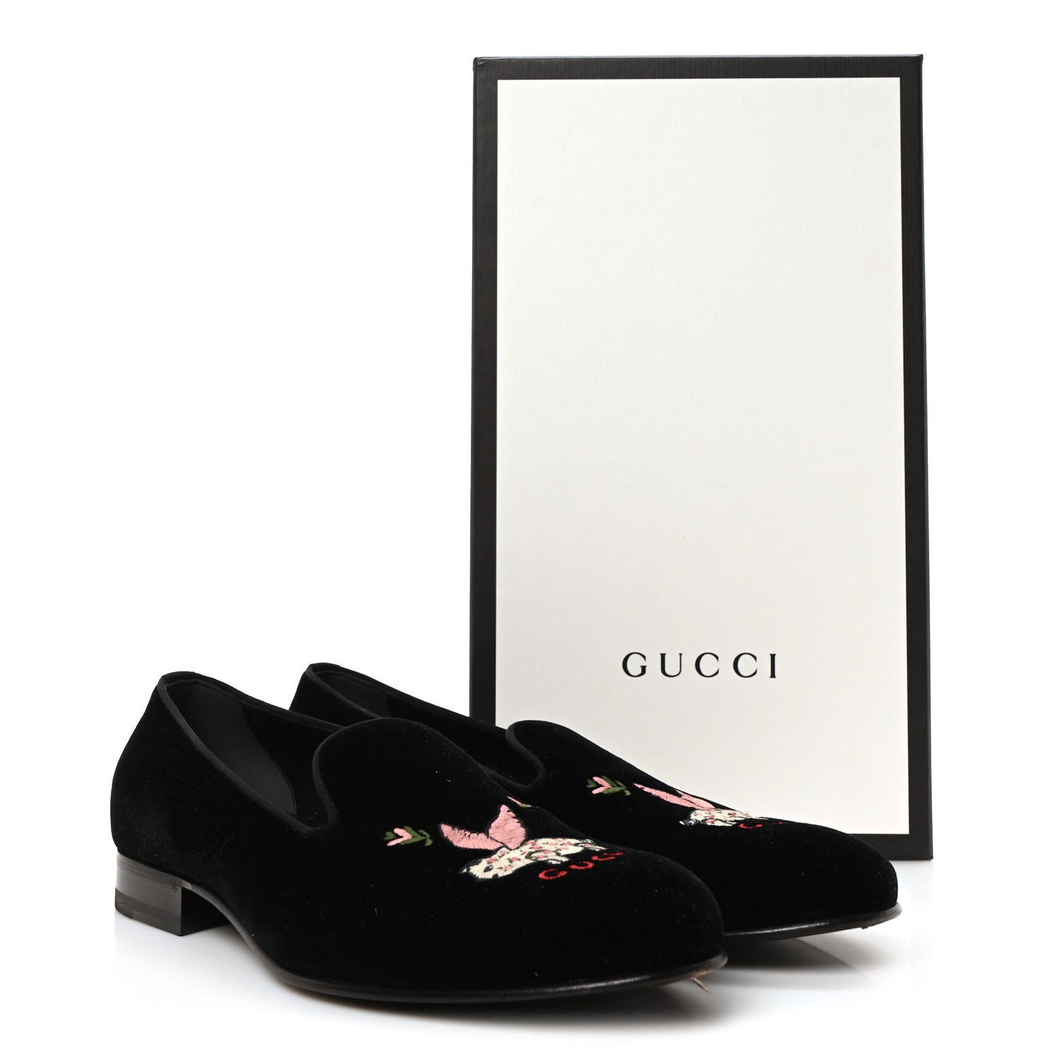 Gucci Velvet Embroidered Mens Loafers 8 Black 9 of 10