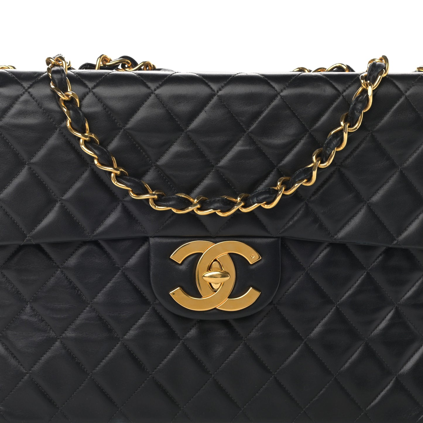 Lambskin Quilted XL Jumbo Single Flap Black