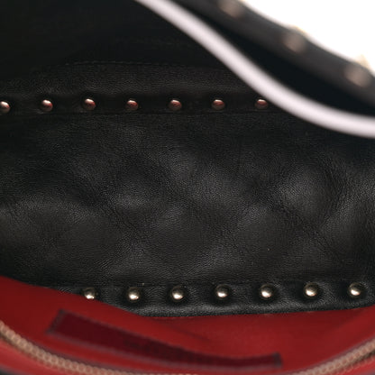 Valentino Garavani Lambskin VLTN Print Medium Rockstud Spike Shoulder Bag Optic White Black 5 of 10