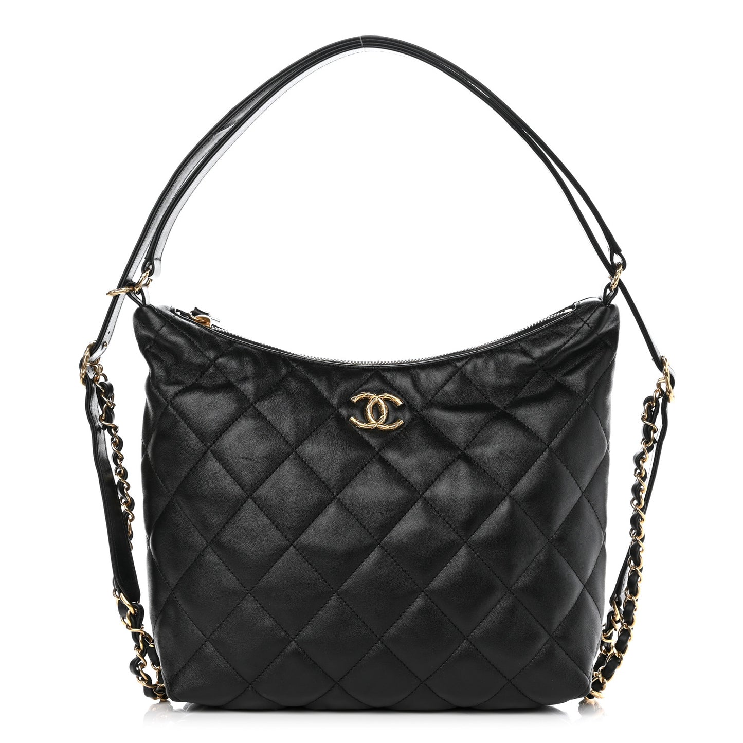 Lambskin Quilted Maxi Hobo Black