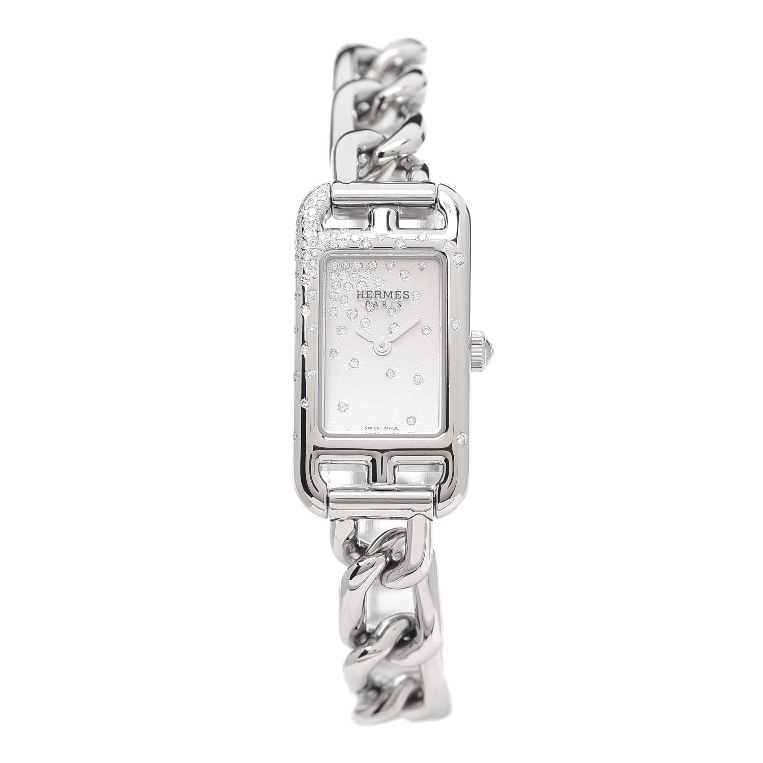 Hermes Stainless Steel Diamond 17mm Nantucket Jete De Diamants Quartz Watch 1 of 6