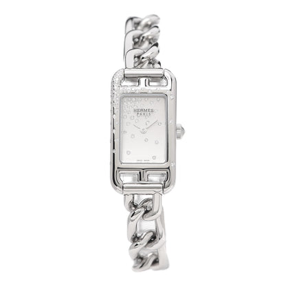 Hermes Stainless Steel Diamond 17mm Nantucket Jete De Diamants Quartz Watch 1 of 6