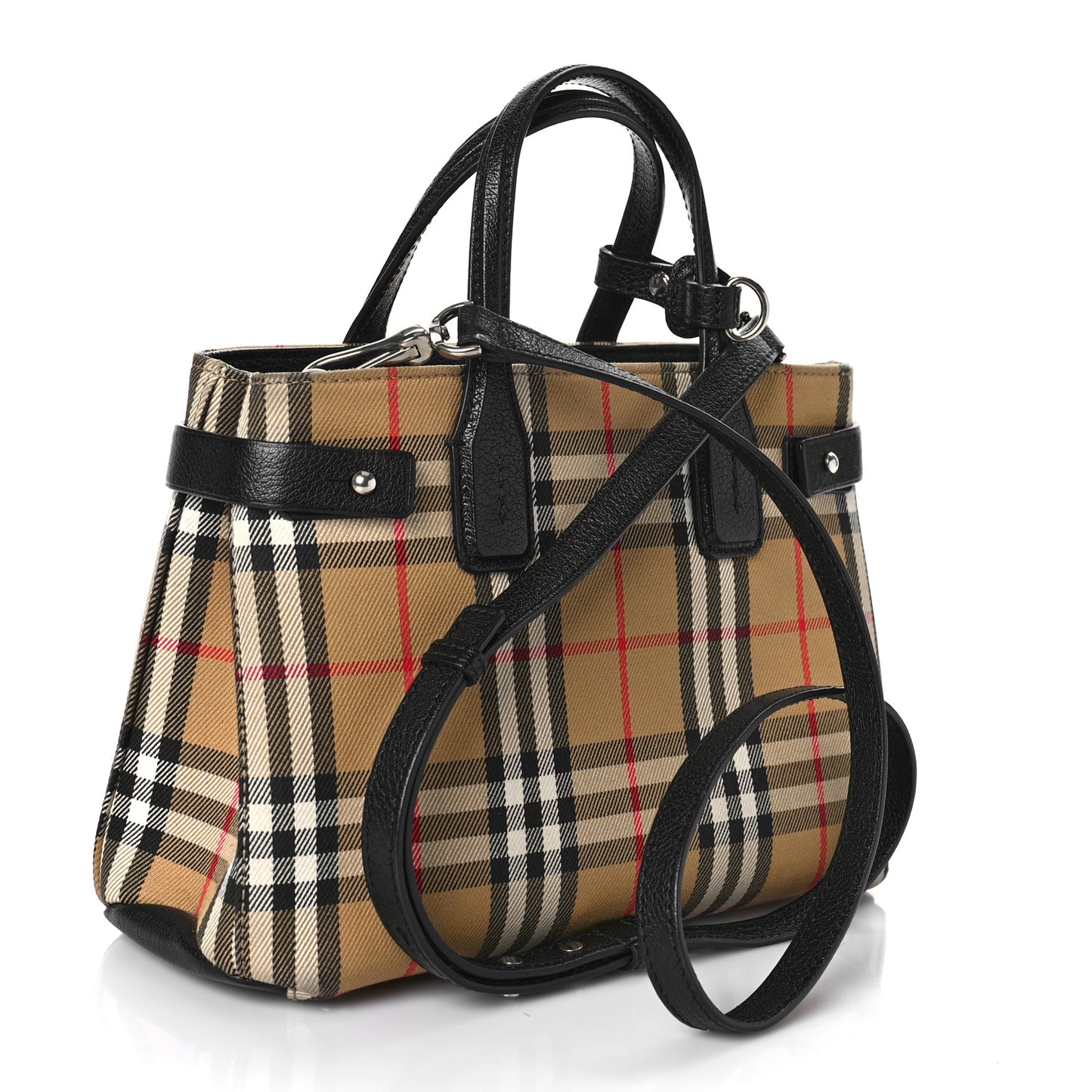 Goatskin Vintage Check Small Banner Tote Black