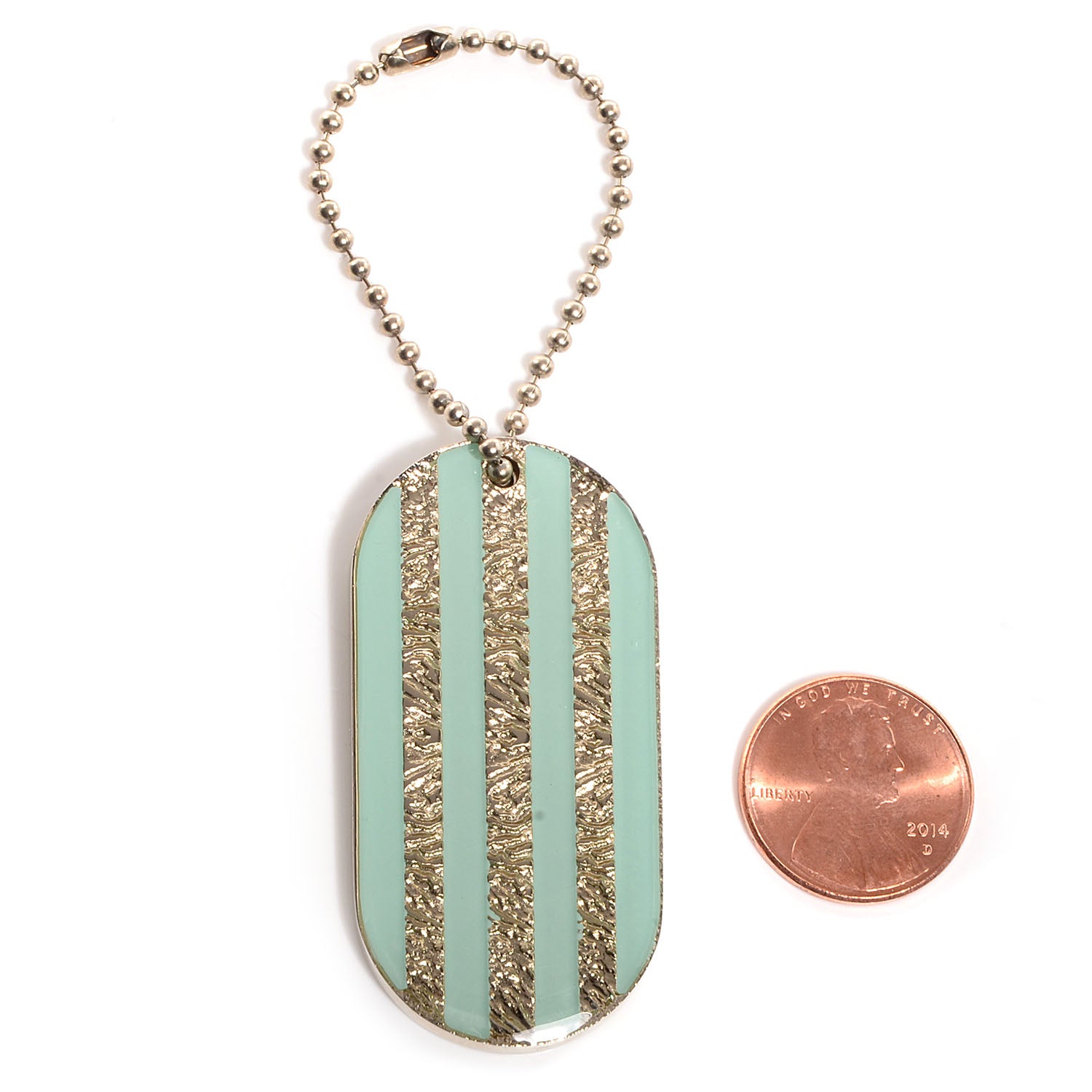 Chanel Stripe Dog Tag Key Ring Turquoise 2 of 4