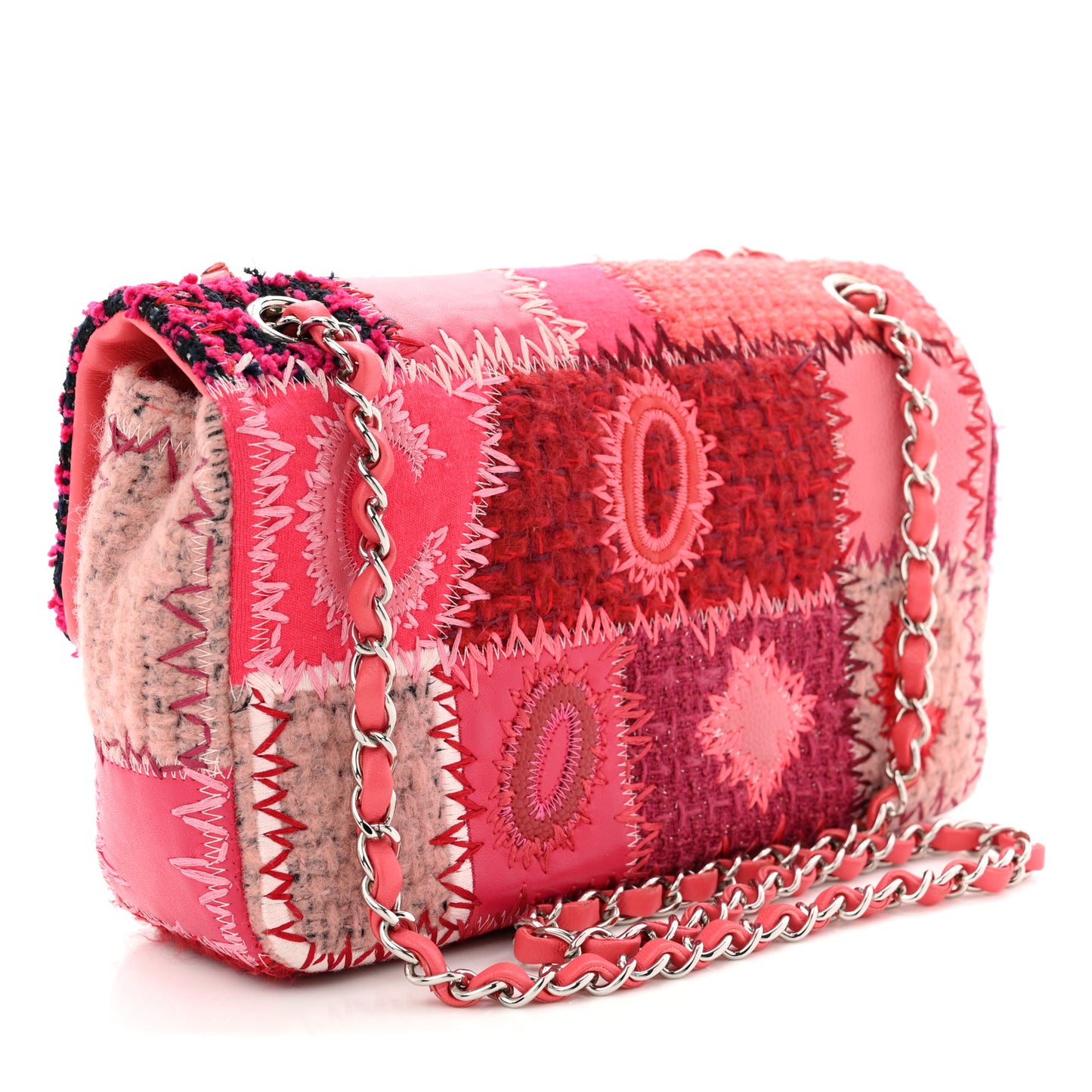 Tweed Patchwork Medium Single Flap Pink