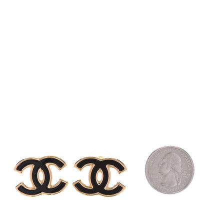 Chanel Metal Enamel CC Earrings Gold Brown 2 of 5