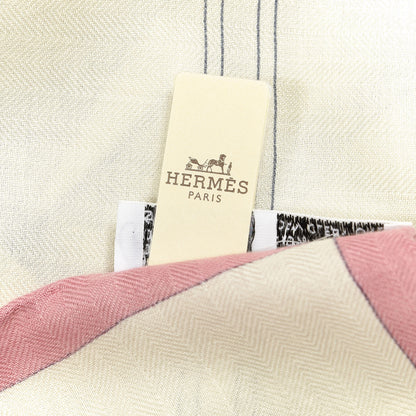 Hermes Cashmere Silk Cavalcadour Shawl 140 Blanc Violet Rose 4 of 4