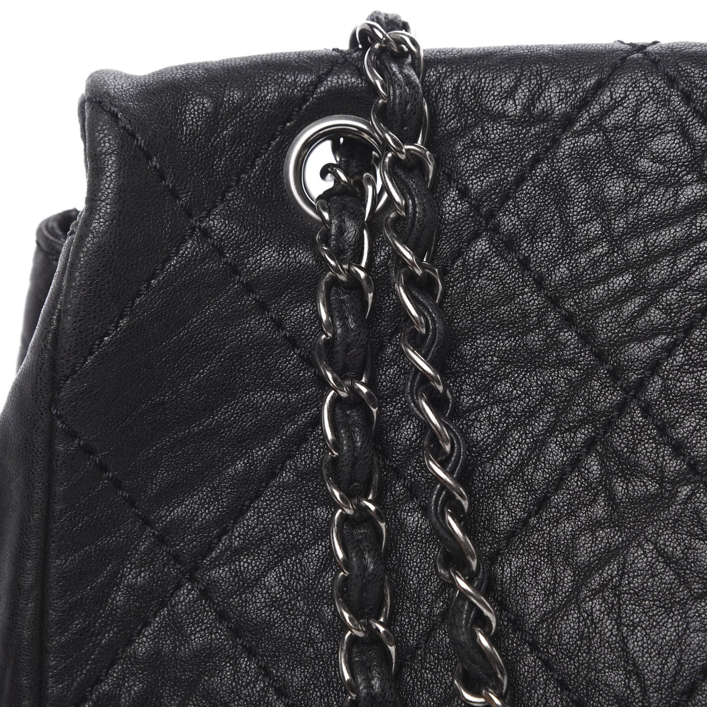 Distressed Lambskin Le Marais Ligne Flap Black